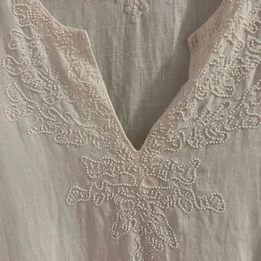 Lilly Pulitzer Amelia island tunic resort white beaded size s 100% linen - Picture 2 of 7